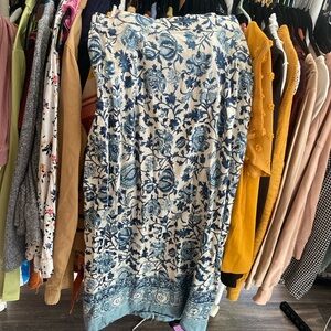 Vintage Cream And Blue Midi Skirt